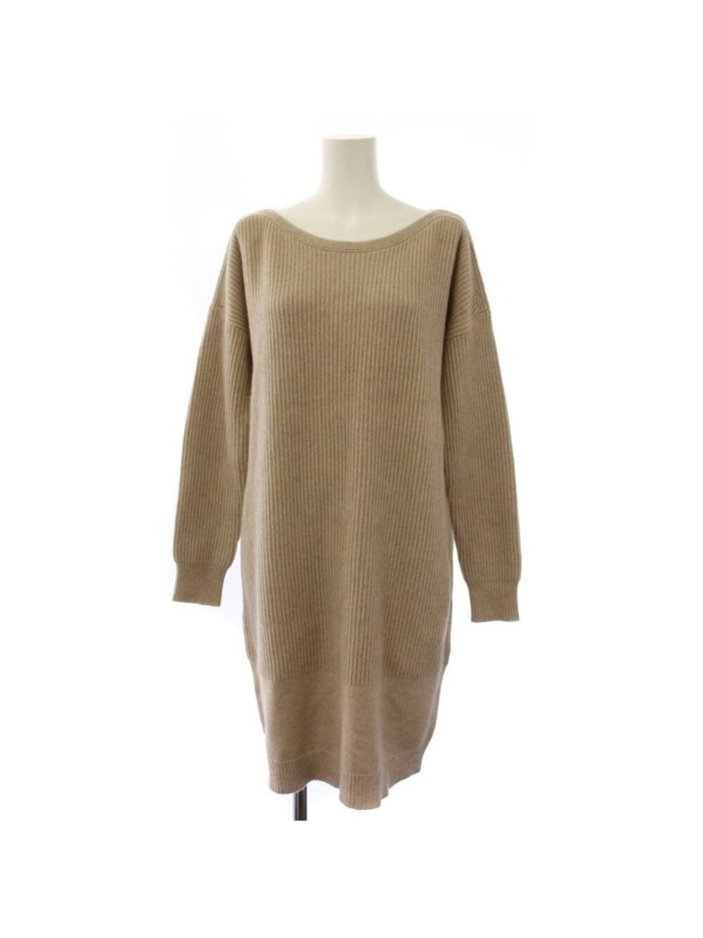 Max Mara Knit Dress Cashmere Cotton Oversize Mini Length Long Sleeve Beige S